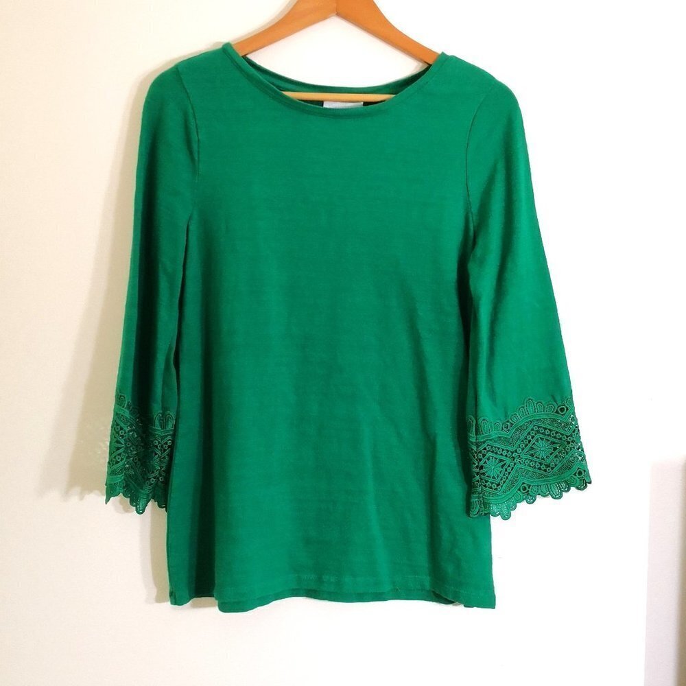 Charter Club 100% Cotton Long Sleeve Lace Trim Sweater Green Size M